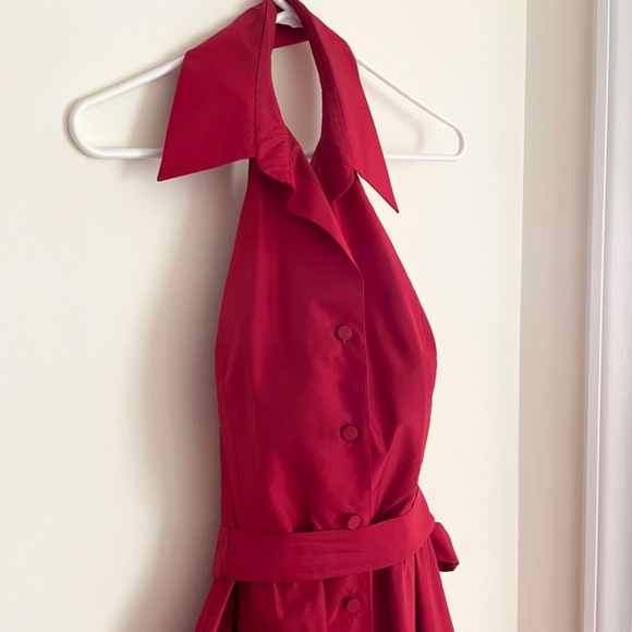 Carmen Marc Valvo Collection Women's Red Halter Dress Black Lace Size 6 - Picture 6 of 14